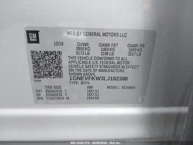 Chevrolet Traverse Awd Ls 2020 1GNEVFKW3LJ182388 Image 9