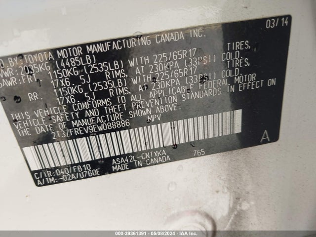 Toyota RAV4 LE 2014 2T3ZFREV9EW088886 Image 9
