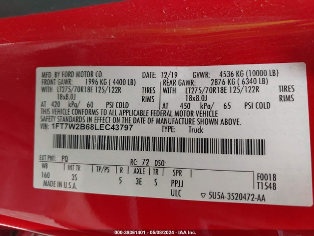 Ford F-250 Xlt 2020 1FT7W2B68LEC43797 Image 9