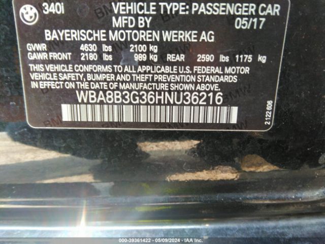 WBA8B3G36HNU36216 BMW 340i