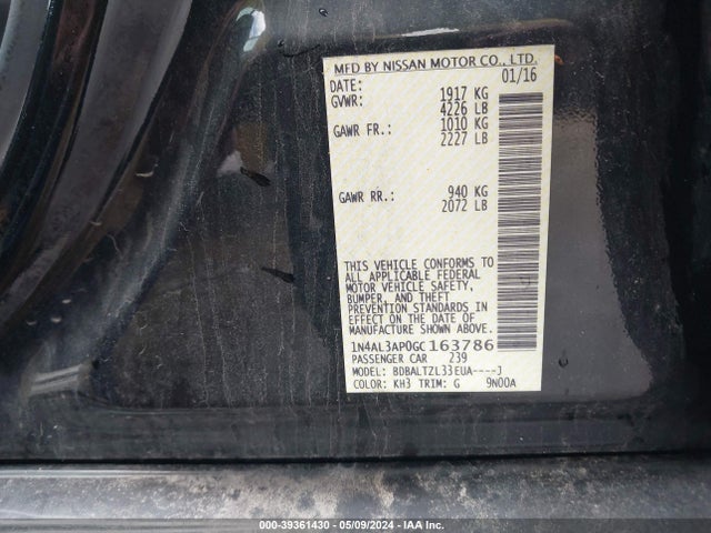Nissan Altima 2.5 Sl 2016 1N4AL3AP0GC163786 Image 9