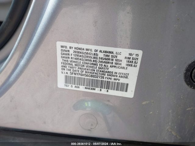 5FNYF6H56GB032726 Honda Pilot Ex-l