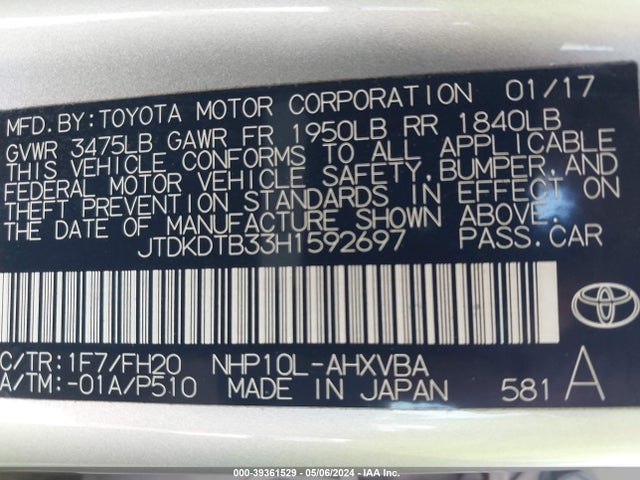 Toyota Prius C Four/one/three/two 2017 JTDKDTB33H1592697 Image 9