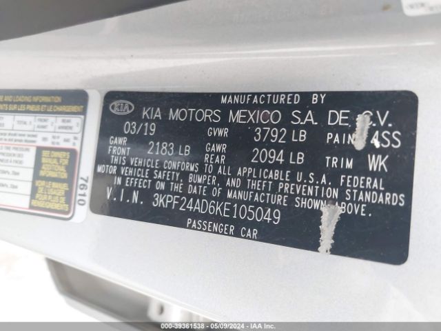 3KPF24AD6KE105049 KIA Forte Lxs