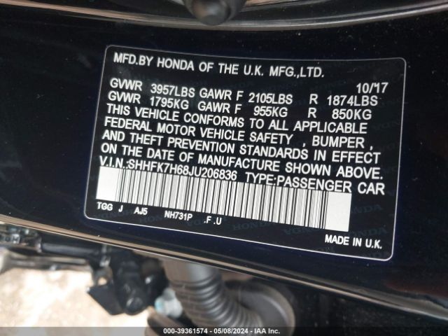 SHHFK7H68JU206836 Honda CIVIC EX