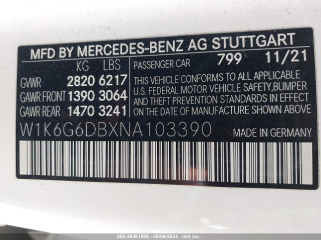 W1K6G6DBXNA103390 Mercedes-Benz S 500 4matic