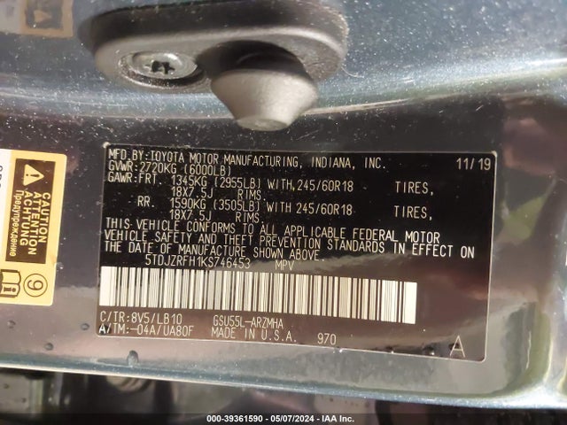 Toyota Highlander Xle 2019 5TDJZRFH1KS746453 Image 9