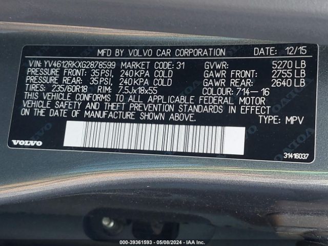 YV4612RKXG2878599 Volvo Xc60 T5 Premier