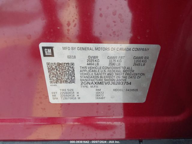 2GNAXMEV0J6283754 Chevrolet Equinox Premier