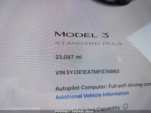 5YJ3E1EA7MF074660 Tesla Model 3 Standard Range Plus Rear-wheel Drive