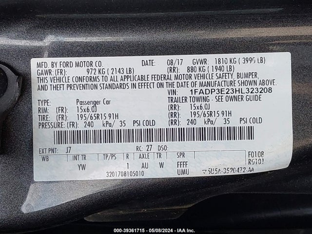 Ford FOCUS S 2017 1FADP3E23HL323208 Image 9