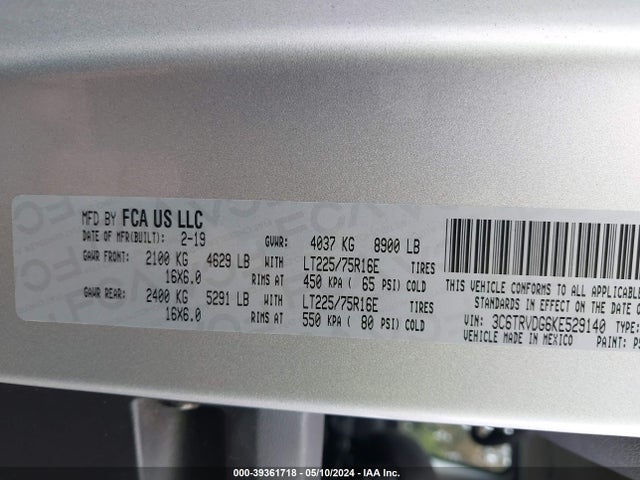 3C6TRVDG6KE529140 RAM Promaster 2500 High Roof 159 Wb