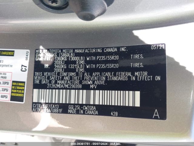 2T2HZMDA7MC296998 Lexus RX 350