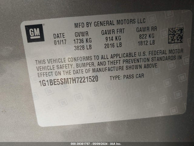 Chevrolet Cruze Lt Auto 2017 1G1BE5SM7H7221520 Image 9