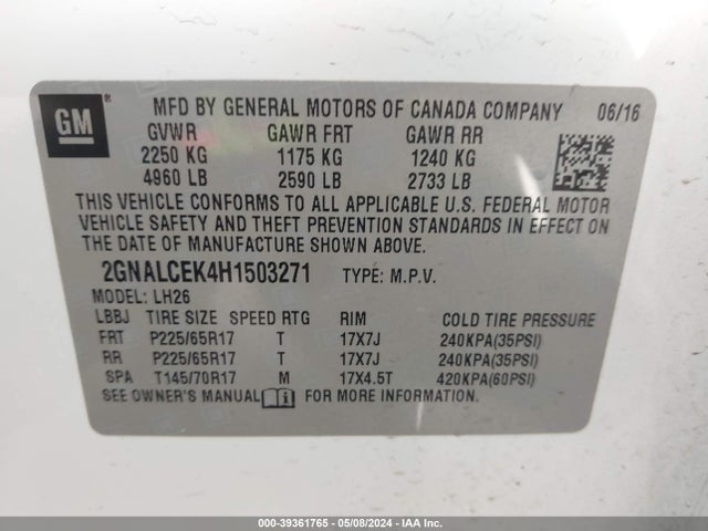 Chevrolet EQUINOX LT 2017 2GNALCEK4H1503271 Image 9