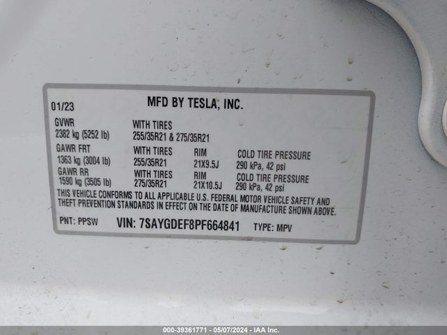 7SAYGDEF8PF664841 Tesla Model Y Awd/performance Dual Motor All-wheel Drive