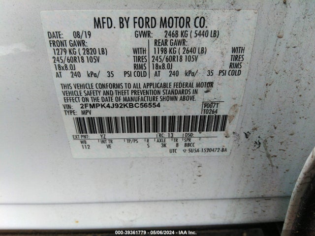 Ford EDGE SEL 2019 2FMPK4J92KBC56554 Image 9