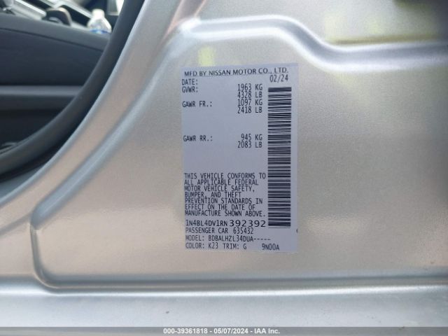1N4BL4DV1RN392392 Nissan Altima Sv Fwd