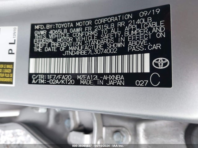 Toyota COROLLA SE 2020 JTND4RBE7L3074002 Image 9