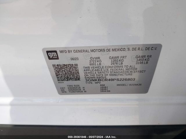 3GNKBCR49PS226803 Chevrolet Blazer Fwd 2lt