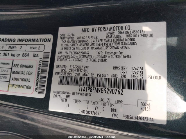 Ford Mustang V6 2016 1FATP8EM9G5290762 Image 9