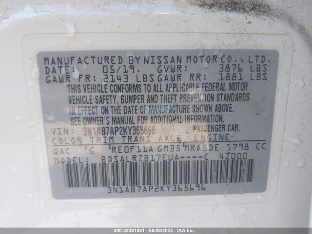 Nissan SENTRA SR 2019 3N1AB7AP2KY365696 Image 9