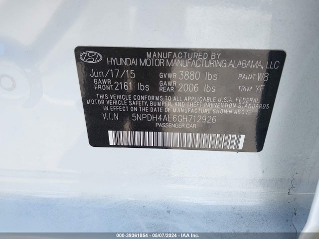 Hyundai ELANTRA SE 2016 5NPDH4AE6GH712926 Image 9