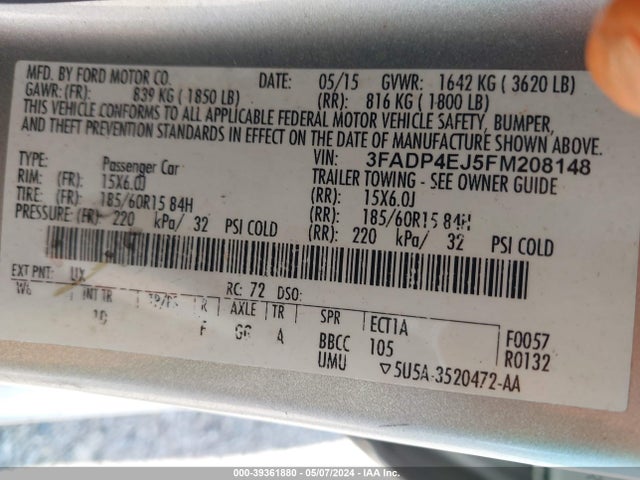 Ford FIESTA SE 2015 3FADP4EJ5FM208148 Image 9