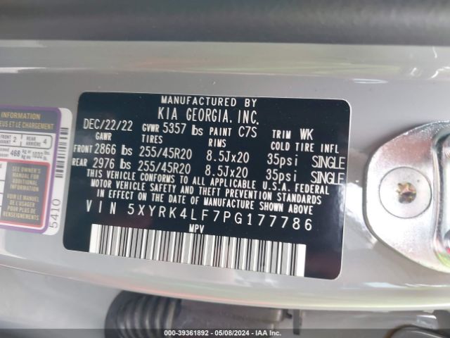 5XYRK4LF7PG177786 KIA SORENTO SX
