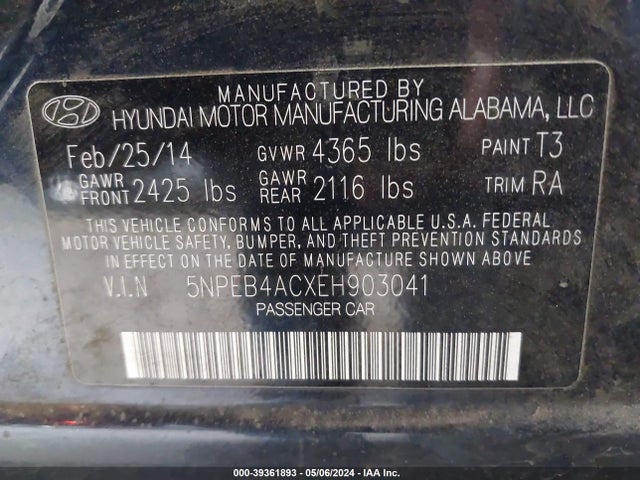 Hyundai SONATA GLS 2014 5NPEB4ACXEH903041 Image 9