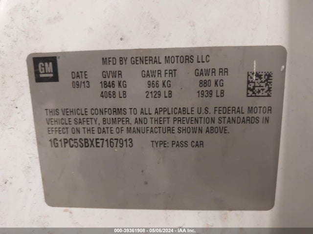 Chevrolet Cruze 1lt Auto 2014 1G1PC5SBXE7167913 Image 9
