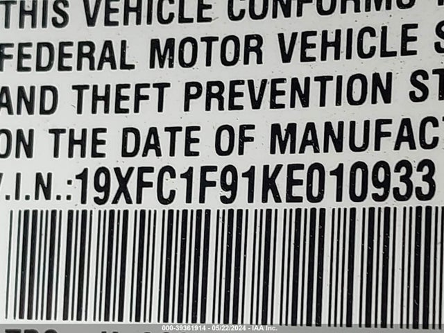 Honda Civic Touring 2019 19XFC1F91KE010933 Image 9