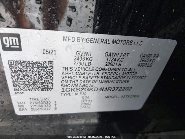 GMC Yukon Xl 4wd Slt 2021 1GKS2GKD4MR372202 Image 9