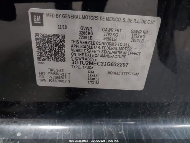 3GTU2MEC3JG632297 GMC Sierra 1500 Sle