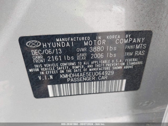 2014 Hyundai Elantra Se მანქანა იყიდება აუქციონზე, vin: KMHDH4AE5EU064929, აუქციონის ნომერი: 39361968