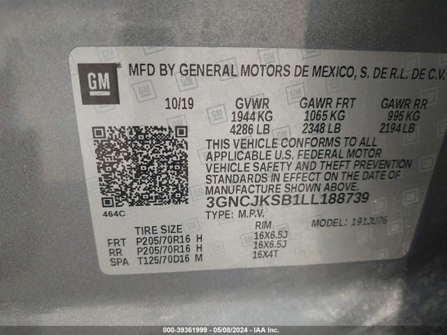 Chevrolet Trax Fwd Ls 2020 3GNCJKSB1LL188739 Image 9