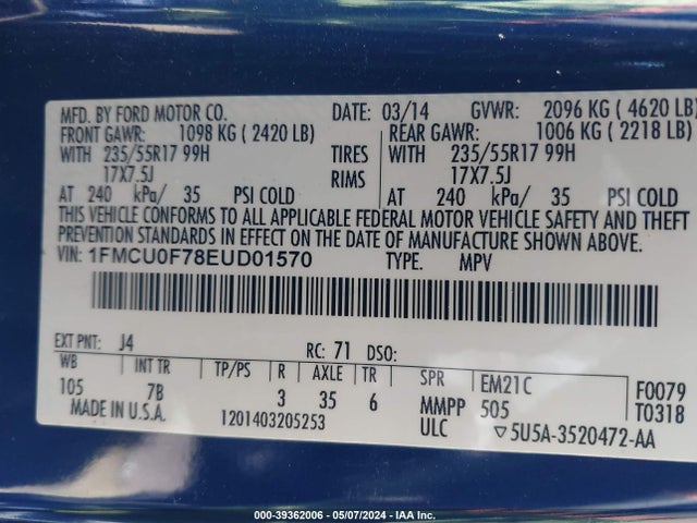 Ford ESCAPE S 2014 1FMCU0F78EUD01570 Image 9