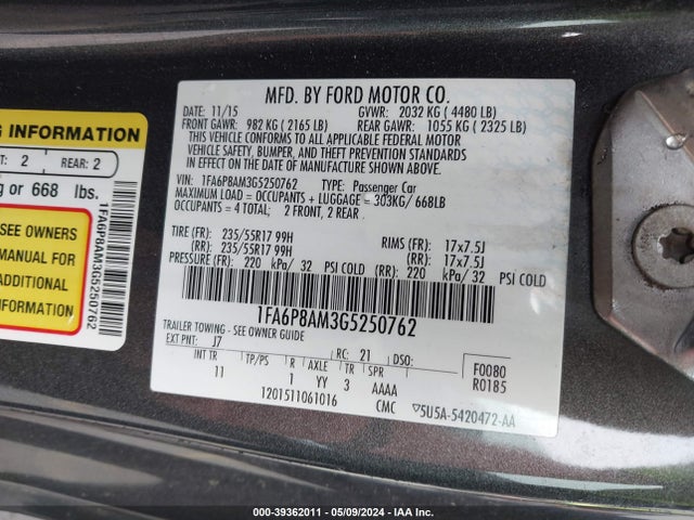 Ford Mustang V6 2016 1FA6P8AM3G5250762 Image 9