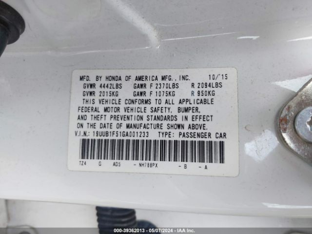 19UUB1F51GA001233 Acura TLX TECH