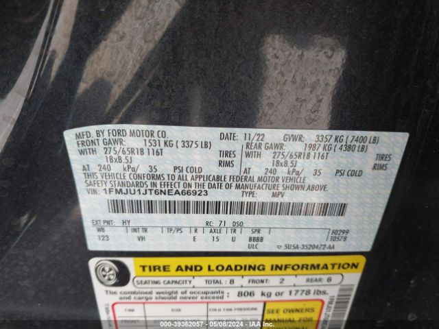 1FMJU1JT6NEA66923 Ford Expedition Xlt