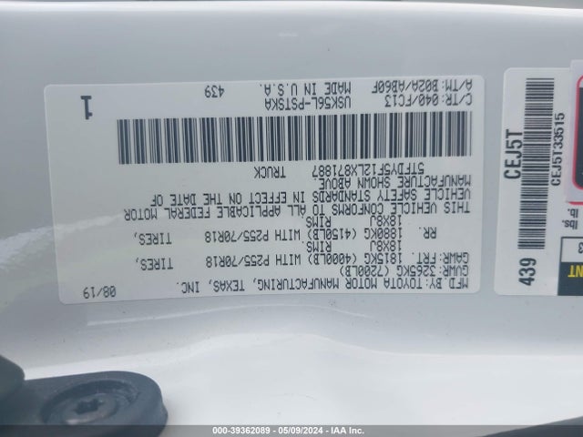 Toyota Tundra Sr5 2020 5TFDY5F12LX871887 Image 9