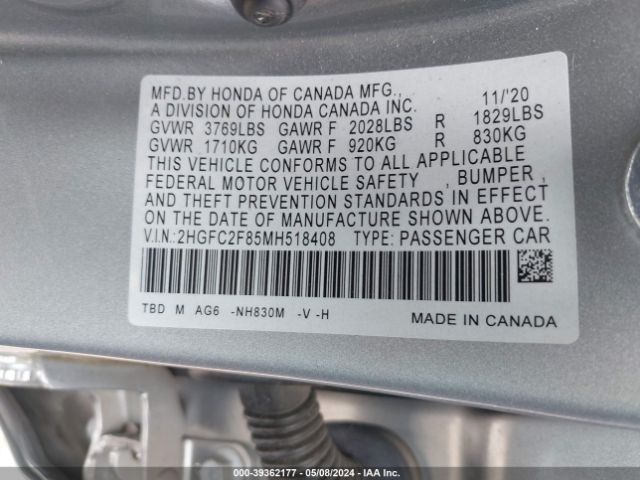 2HGFC2F85MH518408 Honda Civic Sport