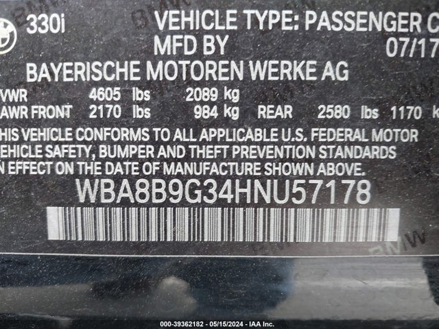 BMW 330I 2017 WBA8B9G34HNU57178 Image 9
