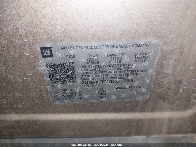 Chevrolet EQUINOX LT 2019 2GNAXTEV8K6216895 Image 9