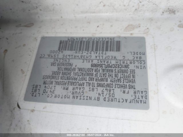 3N1CE2CP0FL354909 Nissan Versa Note S (sr)/s Plus/sl/sr/sv