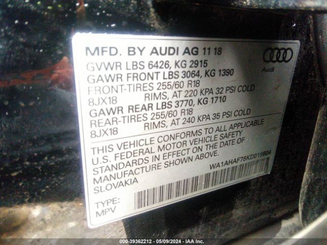 WA1AHAF78KD019604 Audi Q7 45 Premium