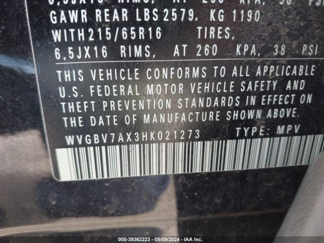 WVGBV7AX3HK021273 Volkswagen Tiguan 2.0t/2.0t S