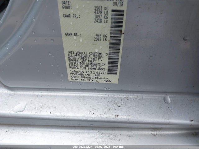 Nissan Altima 2.5 Sv 2019 1N4BL4DV1KC114187 Image 9