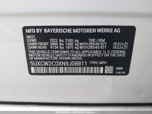 5UXCW2C0XN9J08811 BMW X7 Xdrive40i