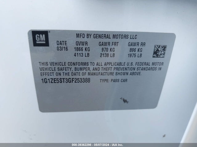 Chevrolet MALIBU 1LT 2016 1G1ZE5ST3GF253388 Image 9